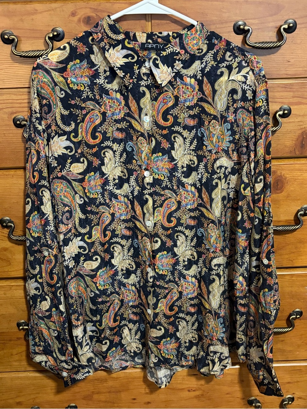 APNY Paisley Button Down Shirt XL Black Multicolor Cupro Viscose